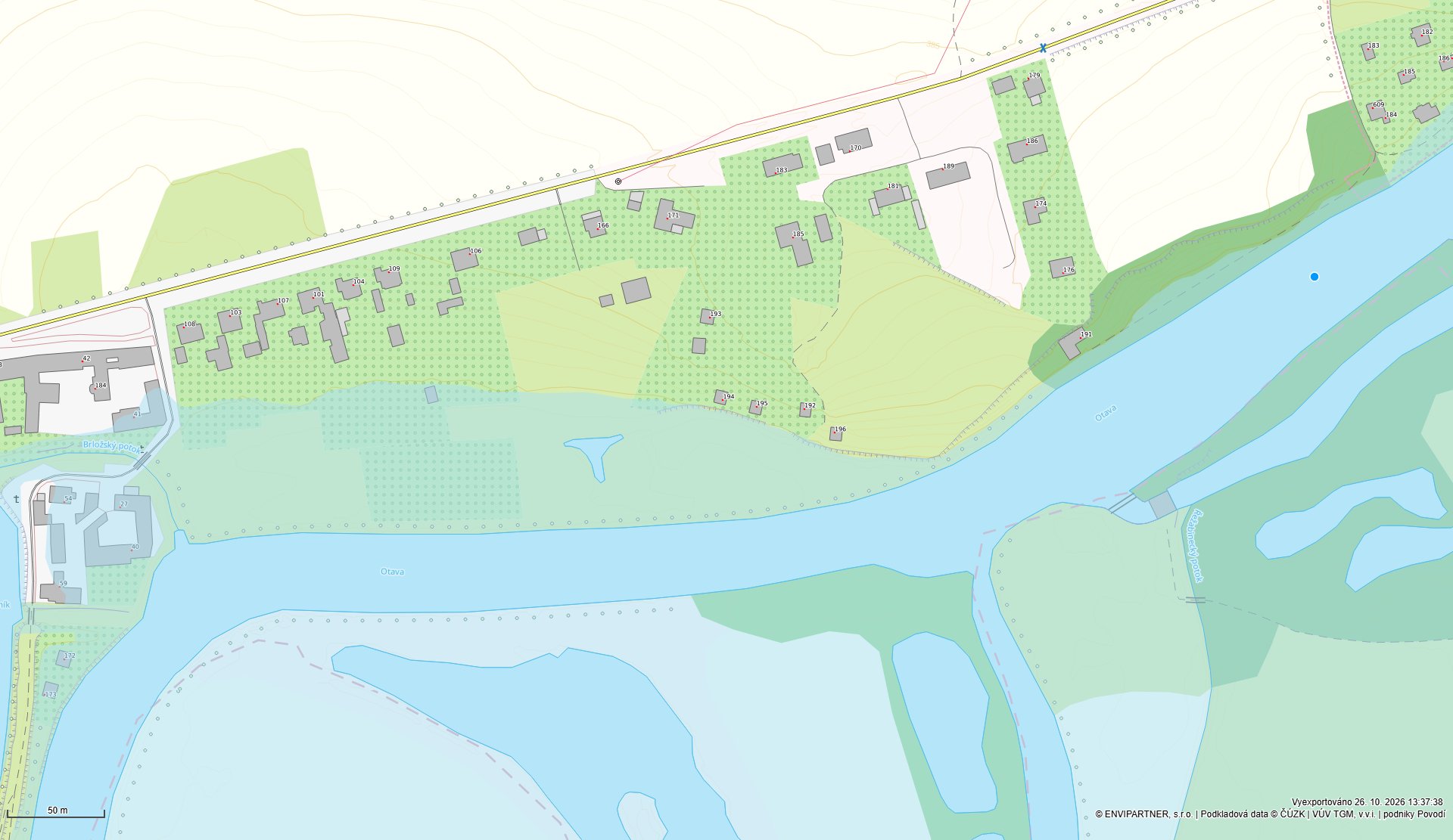 Mapa rozlivu řeky při stoleté vodě