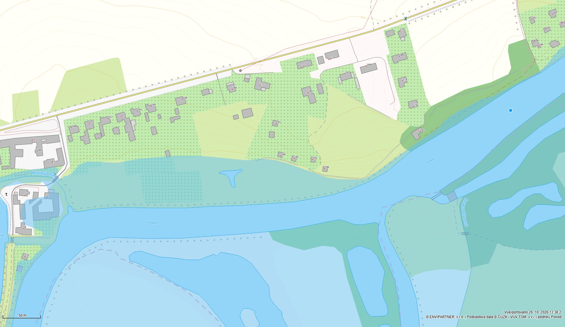 Mapa rozlivu řeky při dvacetileté vodě