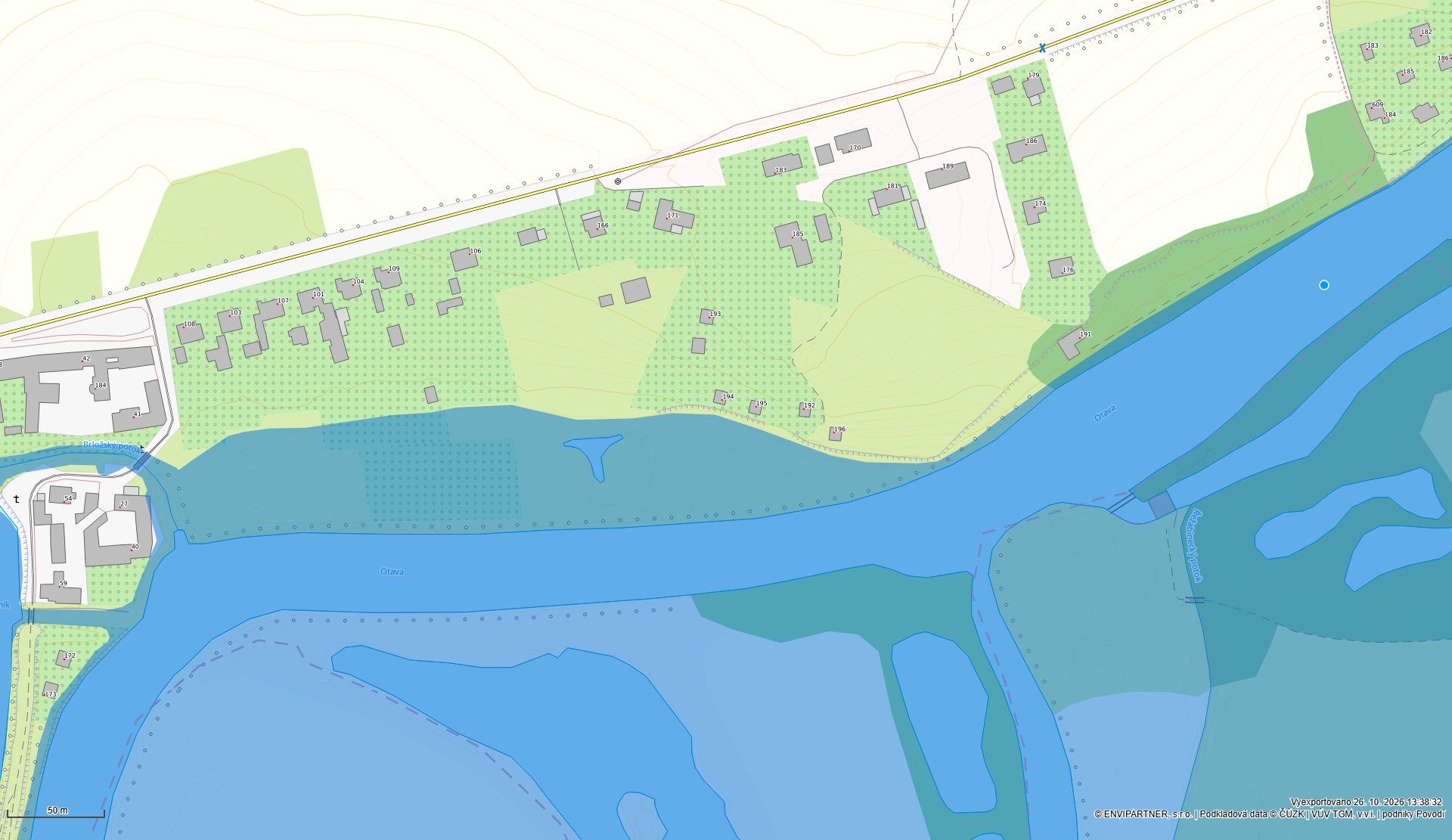 Mapa rozlivu řeky při pětileté vodě